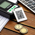 ** Secure Cryptocurrency Storage. A hardware wallet (Ledger, Trezor) on a desk, next to a piece of paper with a QR code, emphasizing the offline storage of private keys and security. Thai baht notes subtly in the background.

**