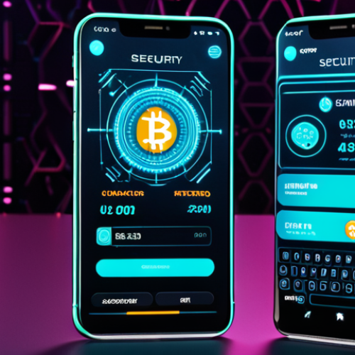 Home 10 **Digital Wallet Security:** A futuristic, sleek digital wallet app interface on a smartphone, displaying various cryptocurrencies with glowing security shields around them. Emphasis on "safe" and "protected." Cyberpunk aesthetic with Thai script subtly incorporated into the background UI.