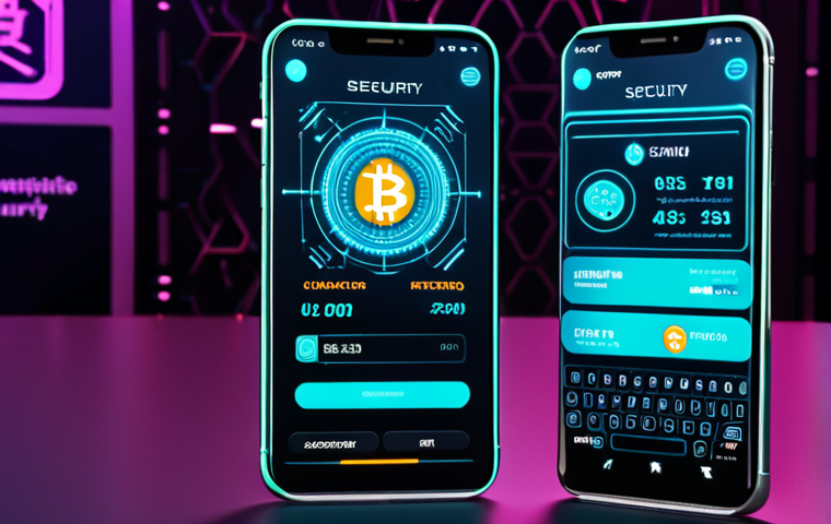 **Digital Wallet Security:** A futuristic, sleek digital wallet app interface on a smartphone, displaying various cryptocurrencies with glowing security shields around them.  Emphasis on "safe" and "protected."  Cyberpunk aesthetic with Thai script subtly incorporated into the background UI.